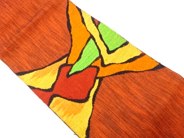 手織り真綿紬　抽象模様織り出し名古屋帯